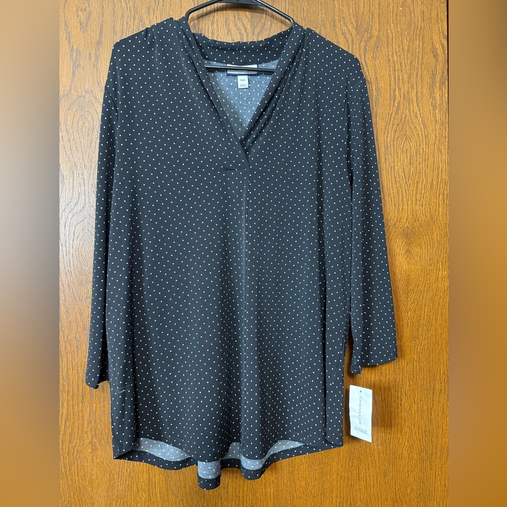 Charter Club Black and White Polka Dot Blouse NWT
